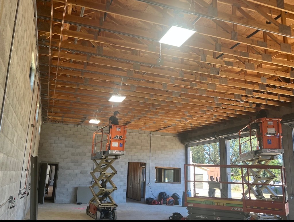 Commercial lighting installation in a large open interior space